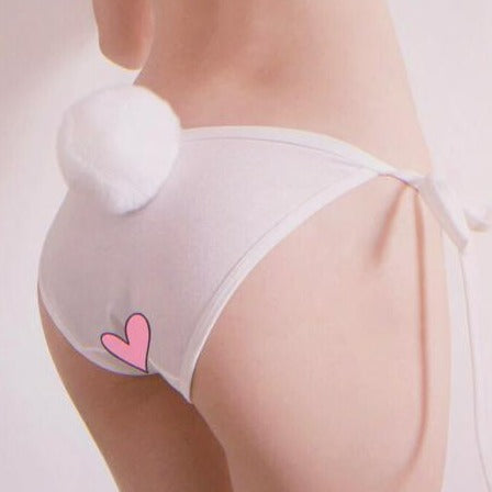 Kinky Cloth Lingerie White / One Size Bunny Tail Tie Panties
