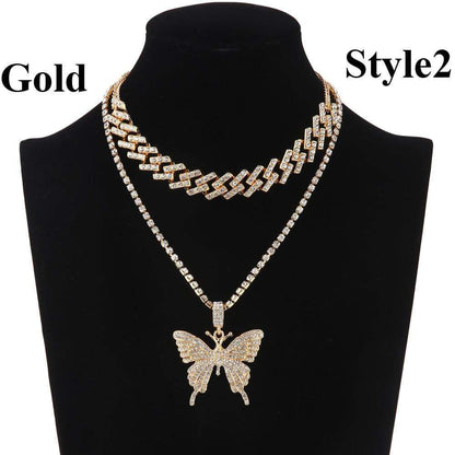 Kinky Cloth 200000162 Gold Style 2 Butterfly Cuban Link Necklace Set