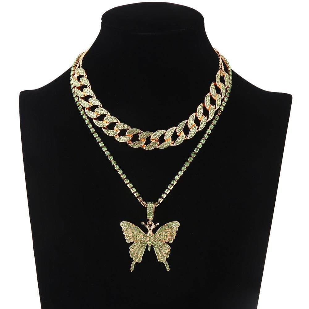 Kinky Cloth 200000162 Green Style 1 Butterfly Cuban Link Necklace Set