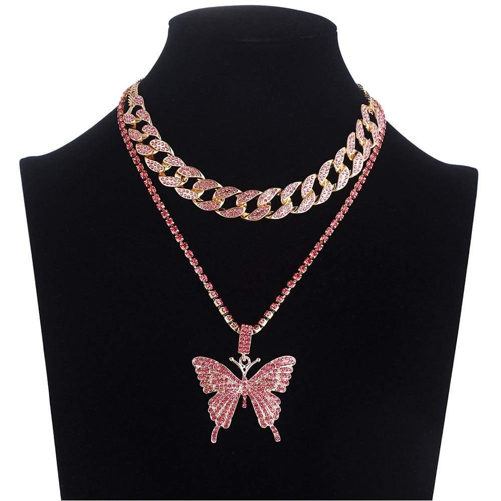 Kinky Cloth 200000162 Pink Style 1 Butterfly Cuban Link Necklace Set