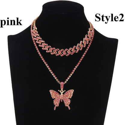 Kinky Cloth 200000162 Pink Style 2 Butterfly Cuban Link Necklace Set