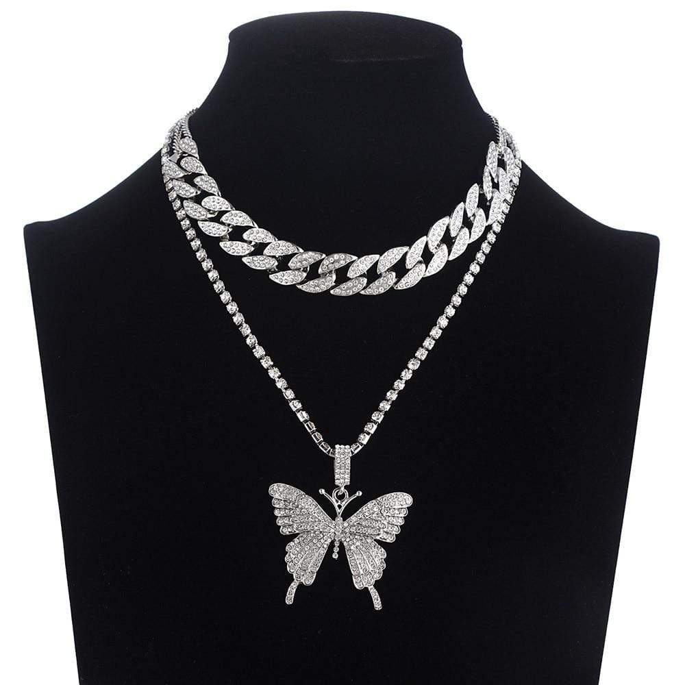 Kinky Cloth 200000162 Silver Style 1 Butterfly Cuban Link Necklace Set