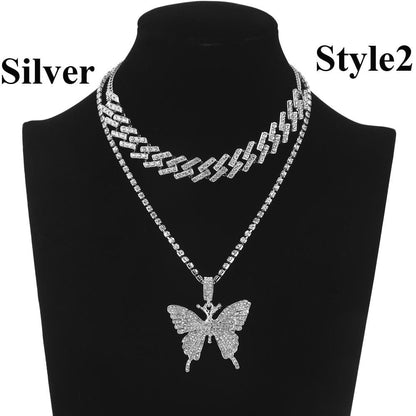 Kinky Cloth 200000162 Silver Style 2 Butterfly Cuban Link Necklace Set
