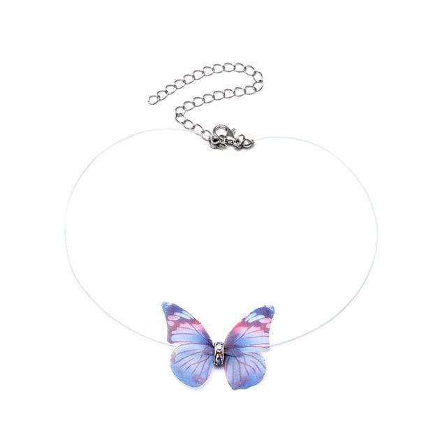 Kinky Cloth Necklace Blue Butterfly Necklace