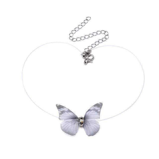 Kinky Cloth Necklace Gray Butterfly Necklace