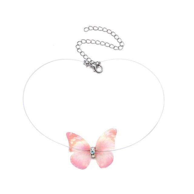 Kinky Cloth Necklace Pink Butterfly Necklace