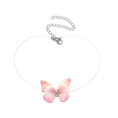 Kinky Cloth Necklace Pink Butterfly Necklace