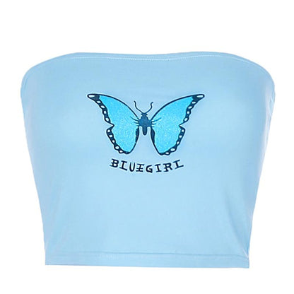 Kinky Cloth 200003588 Blue / L Butterfly Print Tube Crop Top