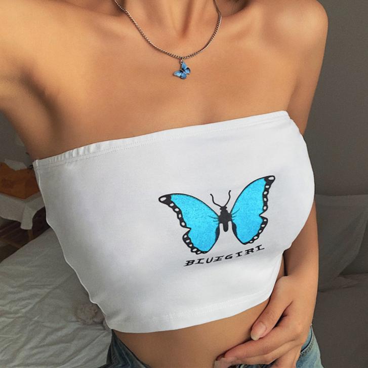 Kinky Cloth 200003588 Butterfly Print Tube Crop Top