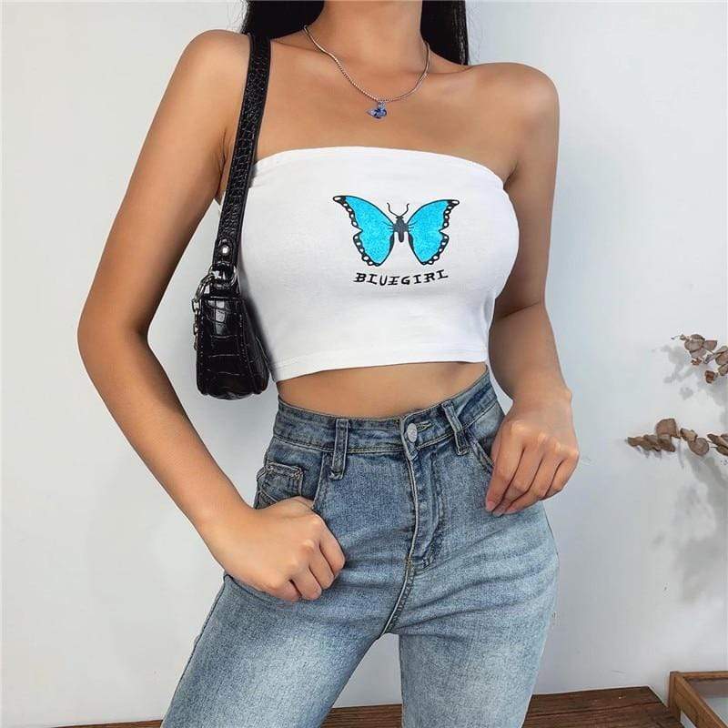 Kinky Cloth 200003588 Butterfly Print Tube Crop Top