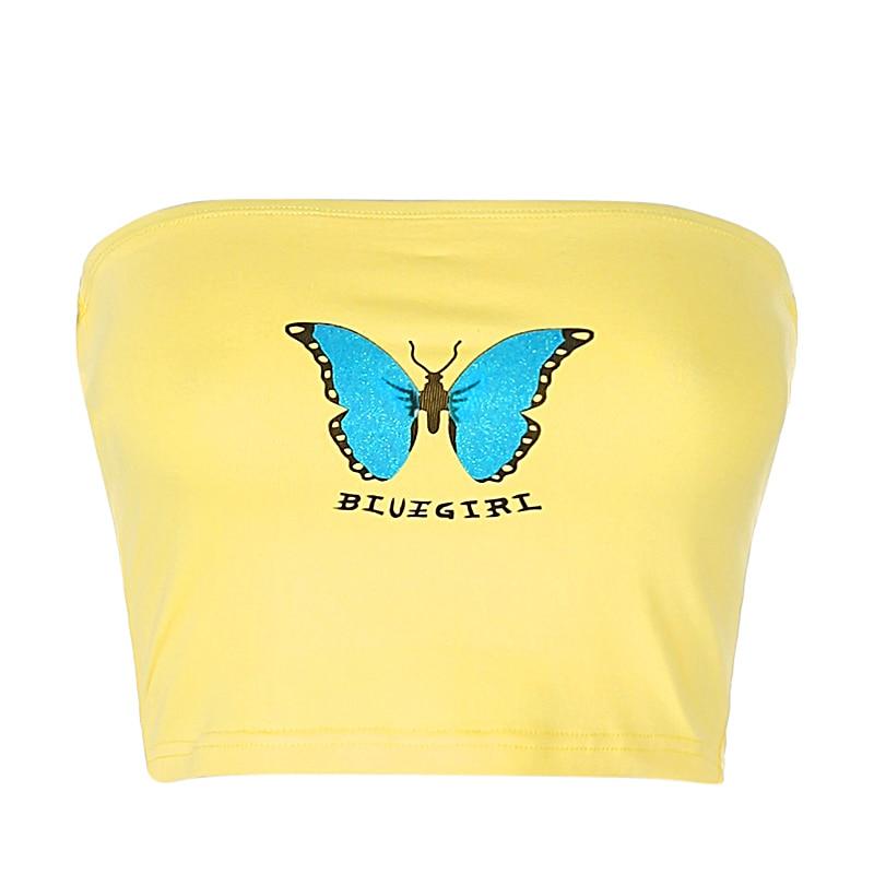 Kinky Cloth 200003588 Yellow / L Butterfly Print Tube Crop Top
