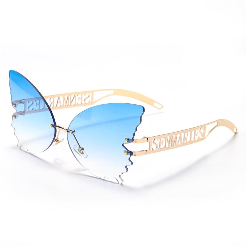Kinky Cloth 33902 Gradient Blue Butterfly Rimless Oversized Sunglasses