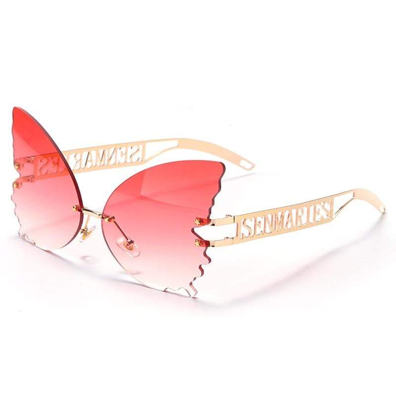 Kinky Cloth 33902 Gradient Red Butterfly Rimless Oversized Sunglasses