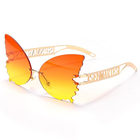Kinky Cloth 33902 Orange Yellow Butterfly Rimless Oversized Sunglasses
