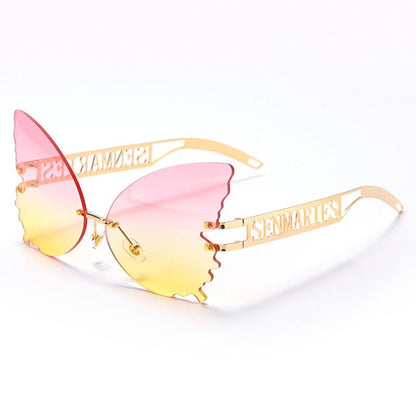Kinky Cloth 33902 Pink Yellow Butterfly Rimless Oversized Sunglasses