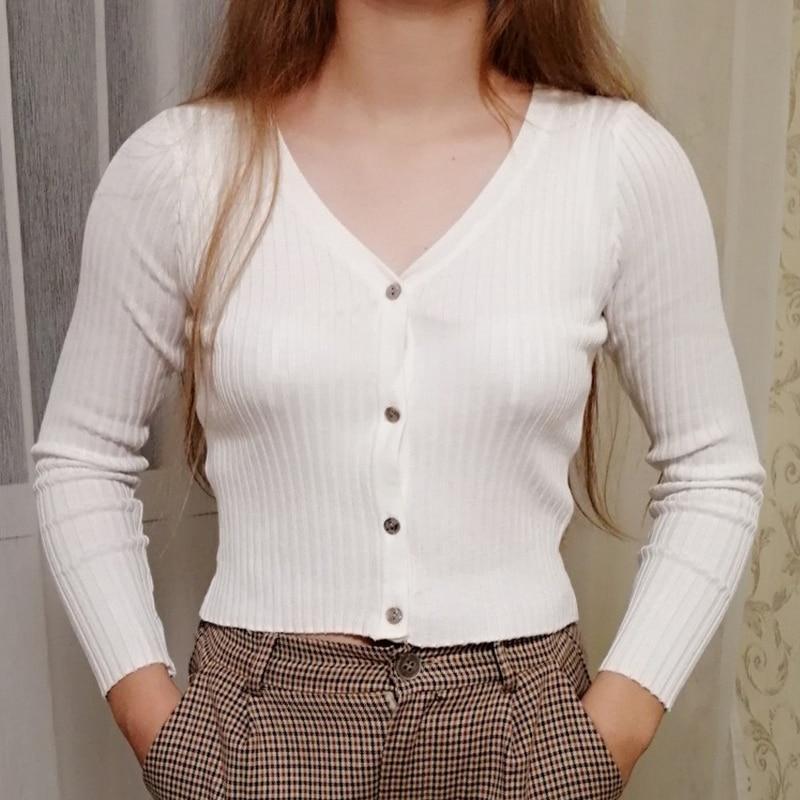 Button Knitted Crop Top Cardigan