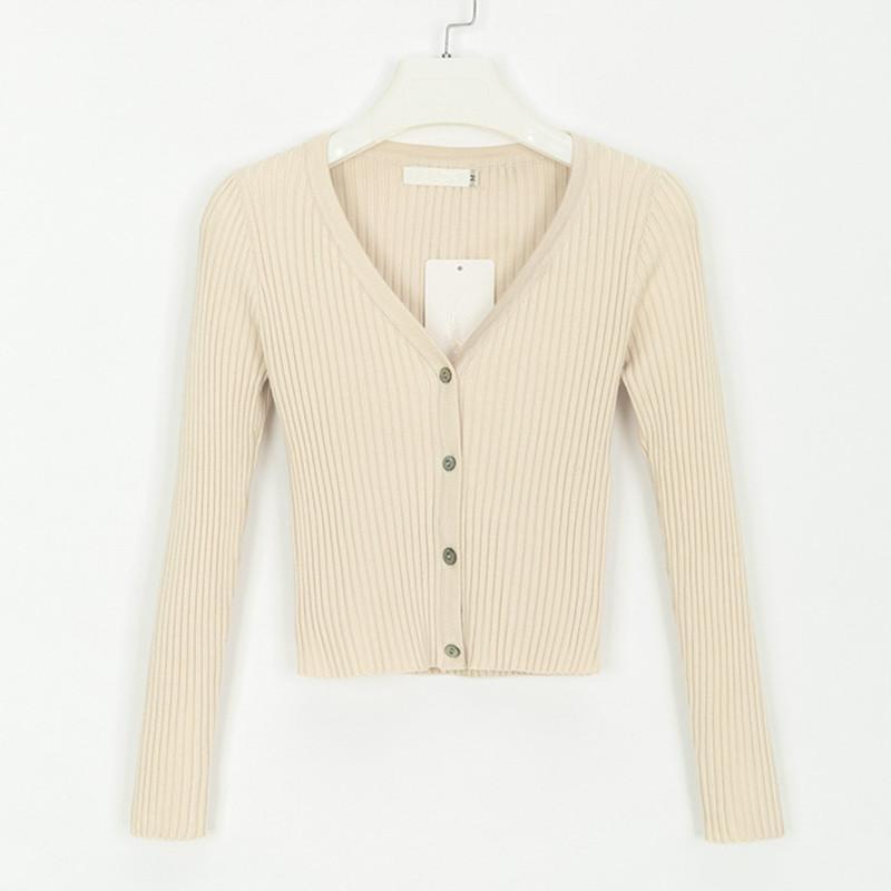 Button Knitted Crop Top Cardigan