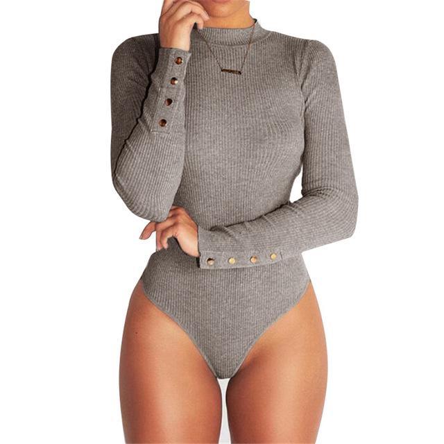 Kinky Cloth Gray / S Button Turtleneck Bodysuit