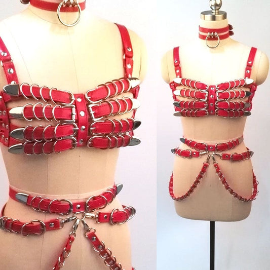 Kinky Cloth Caged Bra Belt Harness Choker Cosplay