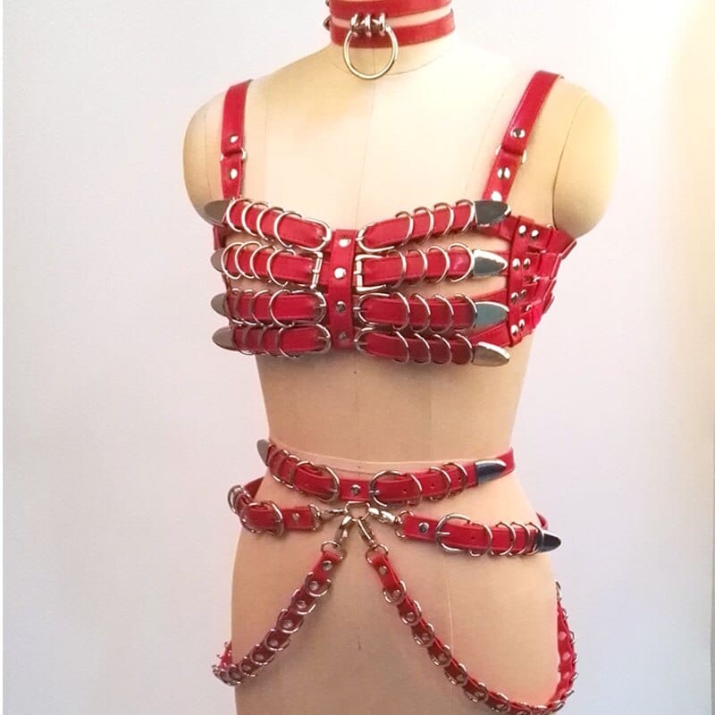 Kinky Cloth Caged Bra Belt Harness Choker Cosplay