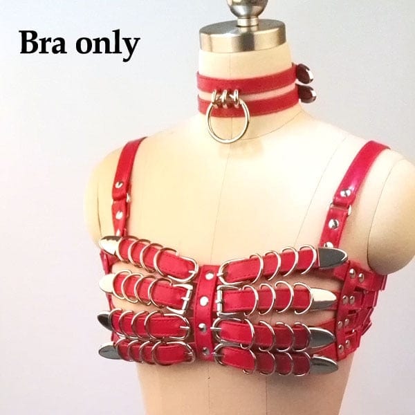 Kinky Cloth Red Bra Only / One Size Caged Bra Belt Harness Choker Cosplay