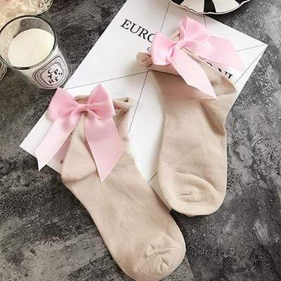 Kinky Cloth 200000866 Khaki Pink Candy Color Bow Knot Socks