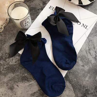Kinky Cloth 200000866 Navy Blue Black Candy Color Bow Knot Socks