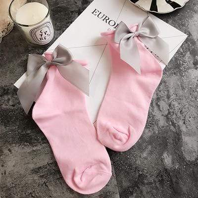 Kinky Cloth 200000866 Pink Gray Candy Color Bow Knot Socks