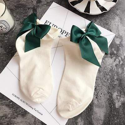 Kinky Cloth 200000866 White Army Green Candy Color Bow Knot Socks