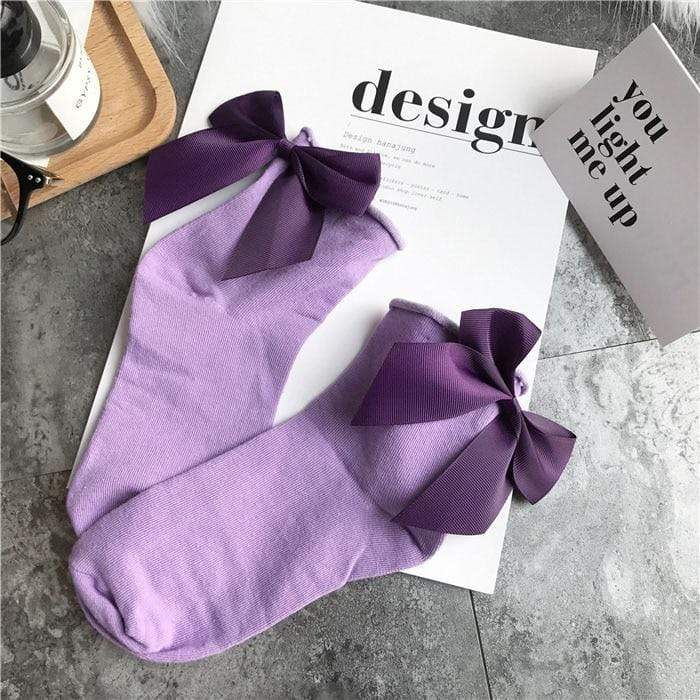 Kinky Cloth 200000866 Purple Candy Color Bow Short Socks