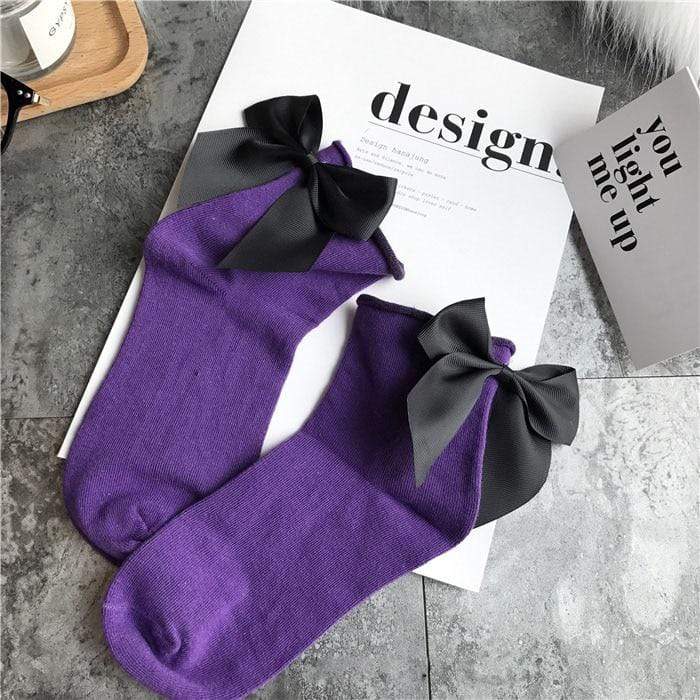 Kinky Cloth 200000866 Violet - Black Candy Color Bow Short Socks