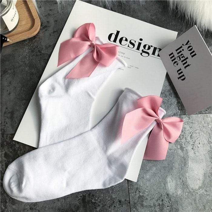 Kinky Cloth 200000866 White - Pink Candy Color Bow Short Socks