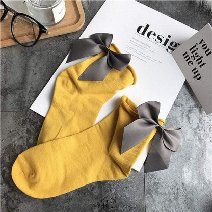 Kinky Cloth 200000866 Yellow - Gray Candy Color Bow Short Socks