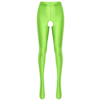 Kinky Cloth Fluorescent Green / M Candy Color Glossy Crotchless Pantyhose