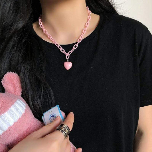 Kinky Cloth 200000162 Pink Candy Color Heart Pendant Necklace