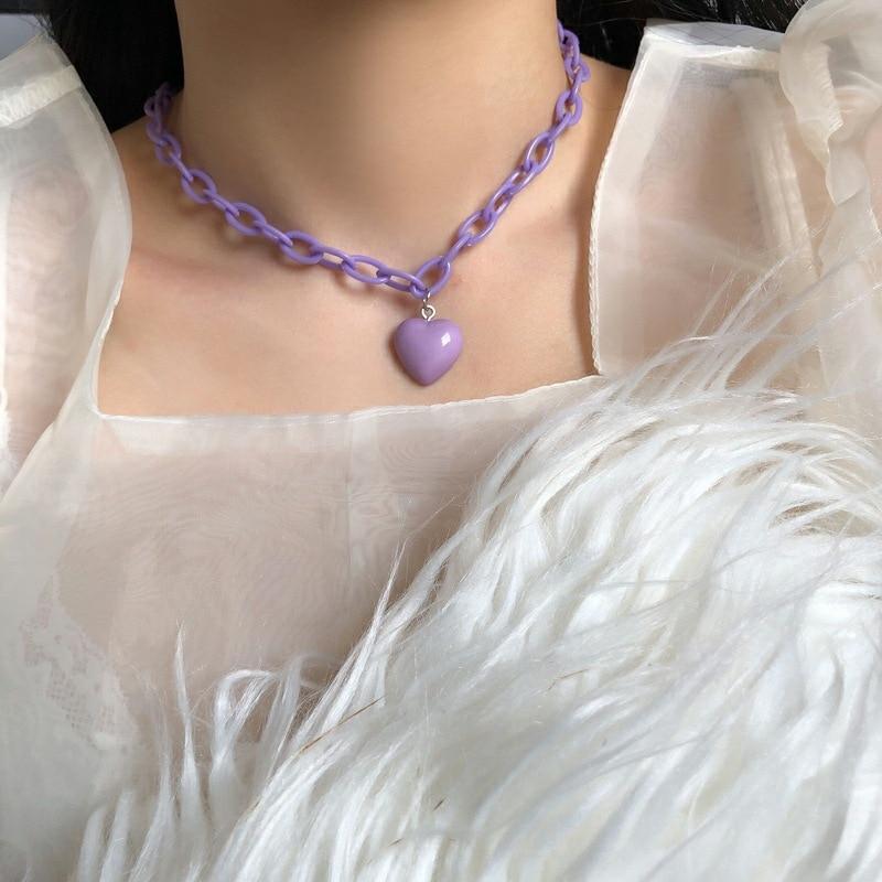 Kinky Cloth 200000162 Purple Candy Color Heart Pendant Necklace