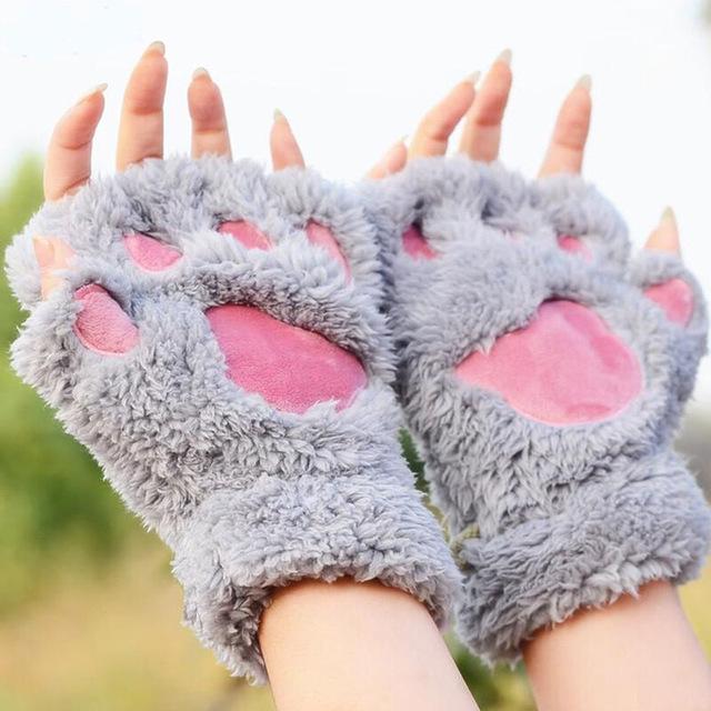 Kinky Cloth Gray Cat Claw Paw Mittens