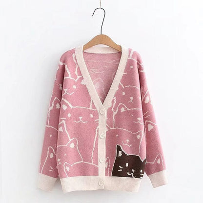 Kinky Cloth Pink Sweater / One Size Cat Knitted Cardigan
