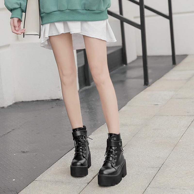 Chain Leather Platform Boots