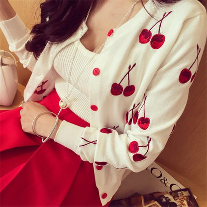 Kinky Cloth 200000373 White / S Cherry Embroidery Knitted Cardigan Sweater