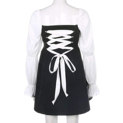 Kinky Cloth 200000347 Chiffon Patchwork Flare Sleeve Velvet Dress