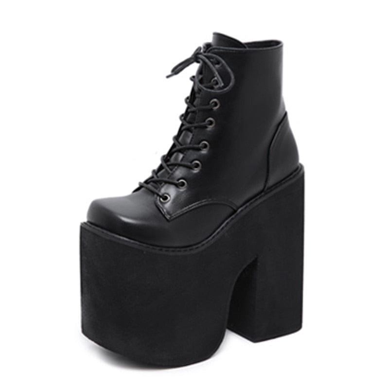 Kinky Cloth black shoes / 35 Chunky Heel Platform Ankle Boots