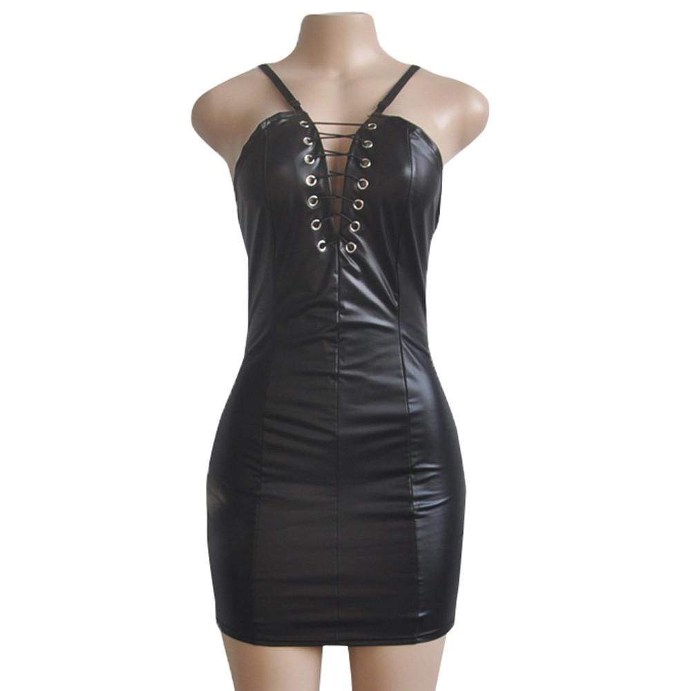 Kinky Cloth Lingerie Black / L Classic Bandage Leather Dress