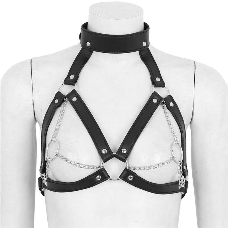 Kinky Cloth Harnesses Collar and Breast Chained Harness