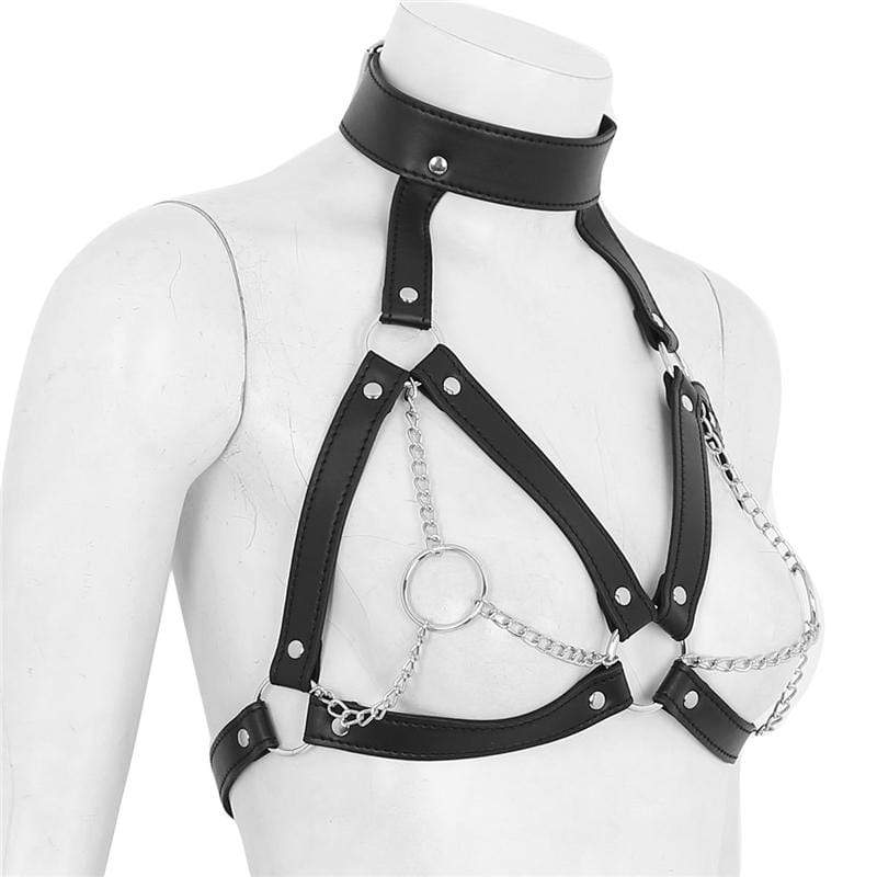 Kinky Cloth Harnesses Collar and Breast Chained Harness
