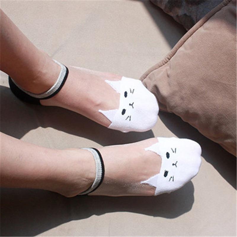 Kinky Cloth 200000866 White Colorful Cat Design Ankle Socks