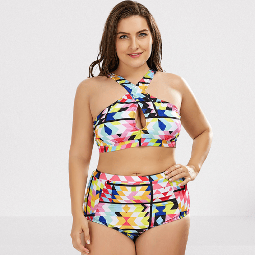 Kinky Cloth 200004279 as picture / XL Colorful Plus Size High Waist Swimsuit