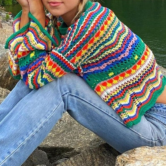 Kinky Cloth Colorful Stripes Knit Loose Sweater