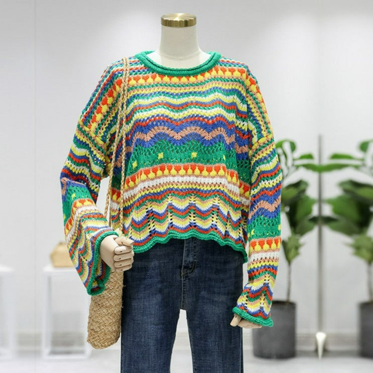 Kinky Cloth MULTI / S Colorful Stripes Knit Loose Sweater