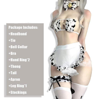 Kinky Cloth Cow Print Maid Cosplay Set